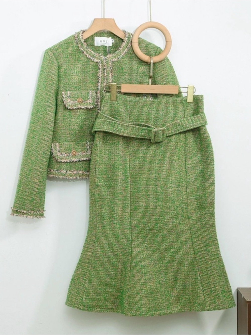 Green Tweed Skirt Suit Set